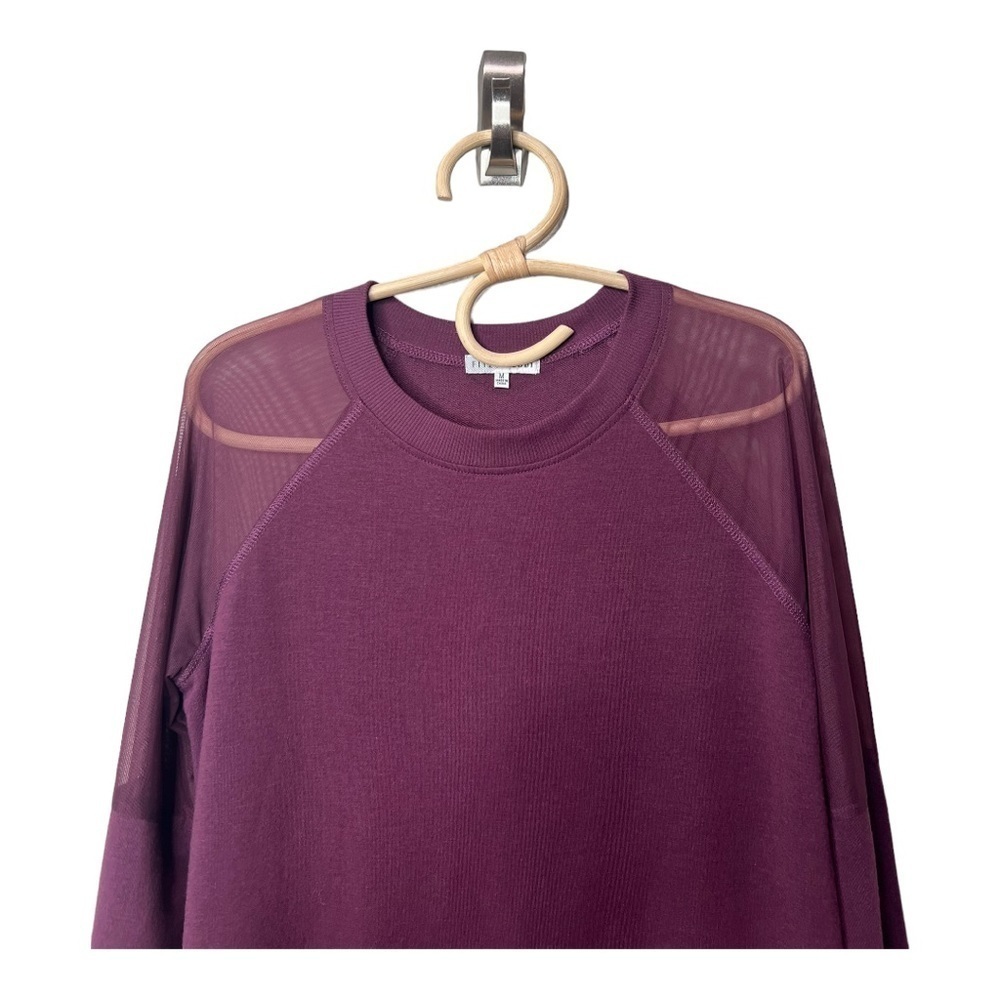 Fitz + Eddie Maroon Sheer Sleeves Shoulder Lightweight Crew Sweatshirt Athletic - Picture 8 of 13